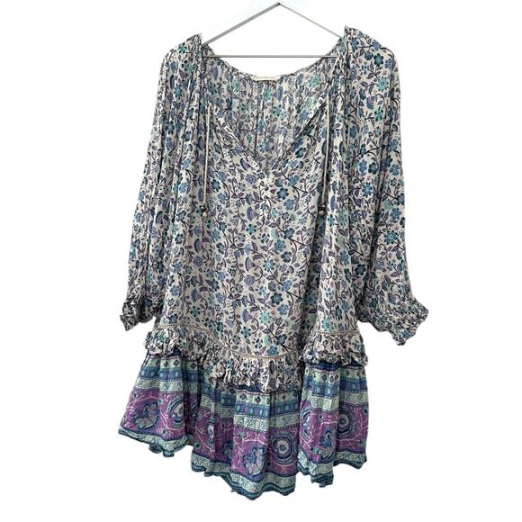 Spell & The Gypsy Flora Boho Mini Dress Purple Border XS - Picture 2 of 10